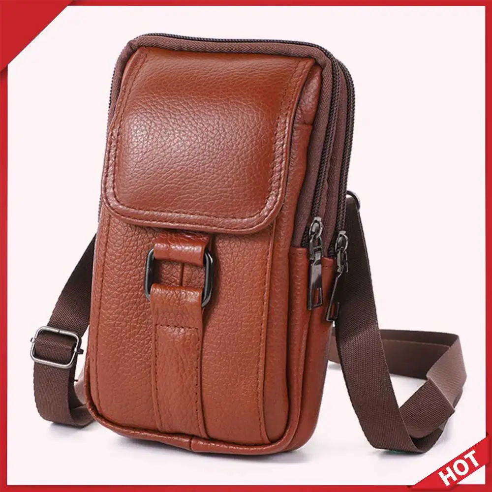 

Портативная поясная сумка-кошелек из натуральной кожи, модная, простая, с несколькими карманами, для активного отдыха и спорта