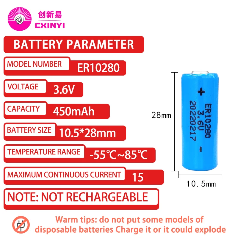 Cxinyi ER10280 Lithium Battery 3.6V Mitsubishi FX2NC-32BL Industrial Control PLC Servo Encoder Replaces ER10/28 Not Rechargeable