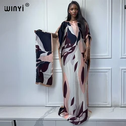 WINYI abaya women muslim sets dress african dubai abaya Crew Neck print Kaftan Elegant Maxi Length Dress,beach cover-ups