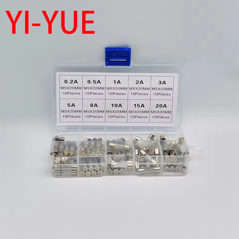 

100pcs 5x20mm Quick Blow Glass Tube Fuse Assorted Kit Amp 0.2A 0.5A 1A 2A 3A 5A 8A 10A 15A 20A 250V with Storage Box