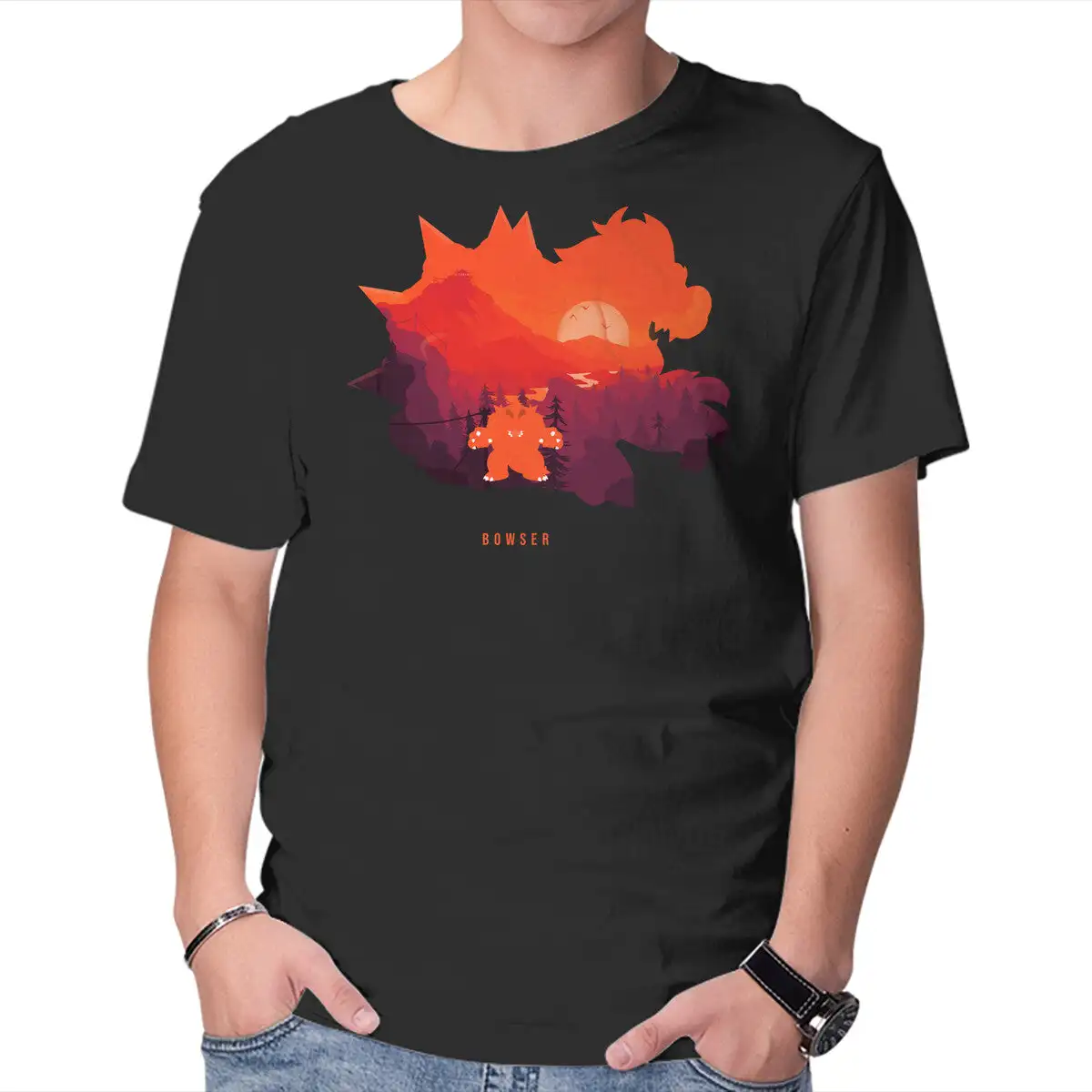 Bowser Landscape Anime Graphic T-shirts For Men Clothing Women Short Sleeve Tees New Arrivals Unisex Summer