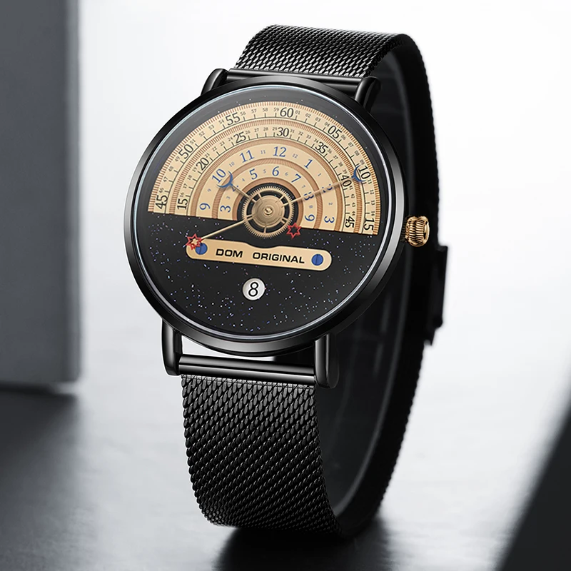 DOM 1288 New Creative Fashion Mesh Leather Casual Date Waterproof Special Quartz New Watch Men's Male Boy Clock Sports Reloj