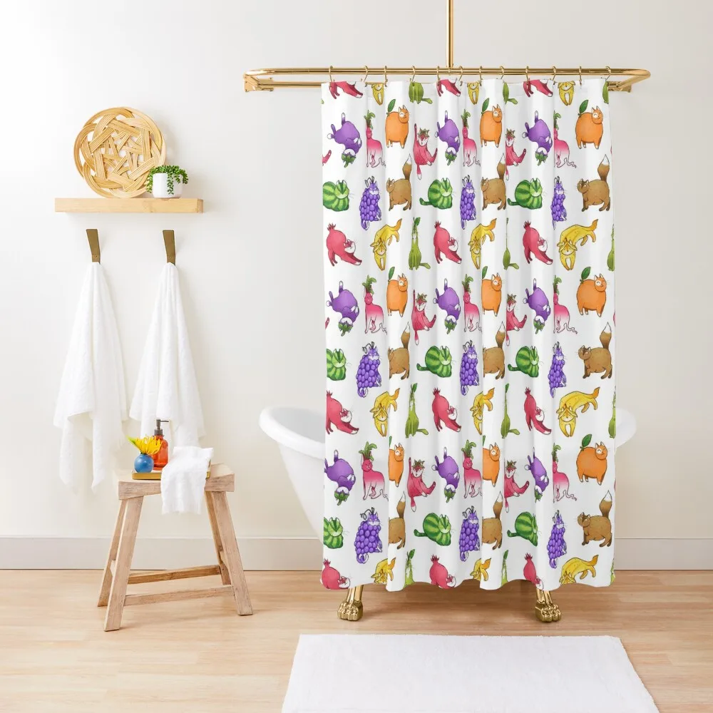 

Fruit Cats Shower Curtain Shower For Bathrooms Waterproof Fabric Shower Waterproof Bath And Anti-Mold In The Bathroom Curtain