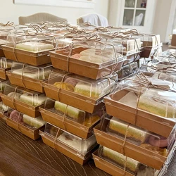 10/20Pcs Cake Dessert Donut Boxes Kraft Paper Charcuterie Boxes with Clear Lids Wedding Birthday Party Christmas Home Decoration