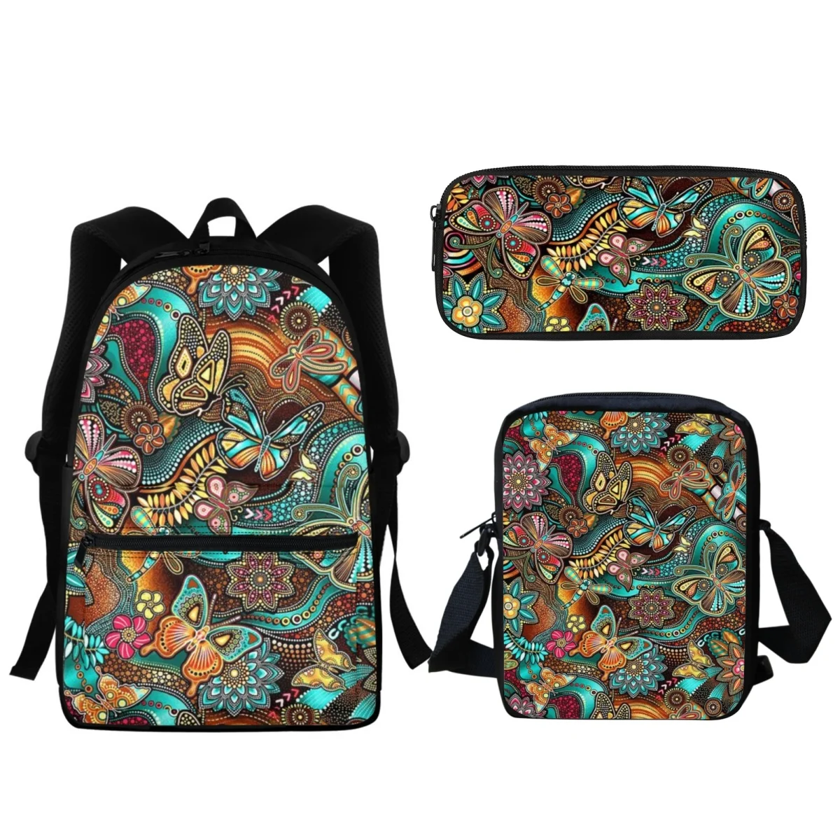 

Aboriginal Butterfly Print Large Capacity Zipper Student SchoolBags Australian Tribal Print Casual School Backpack Set Gift New