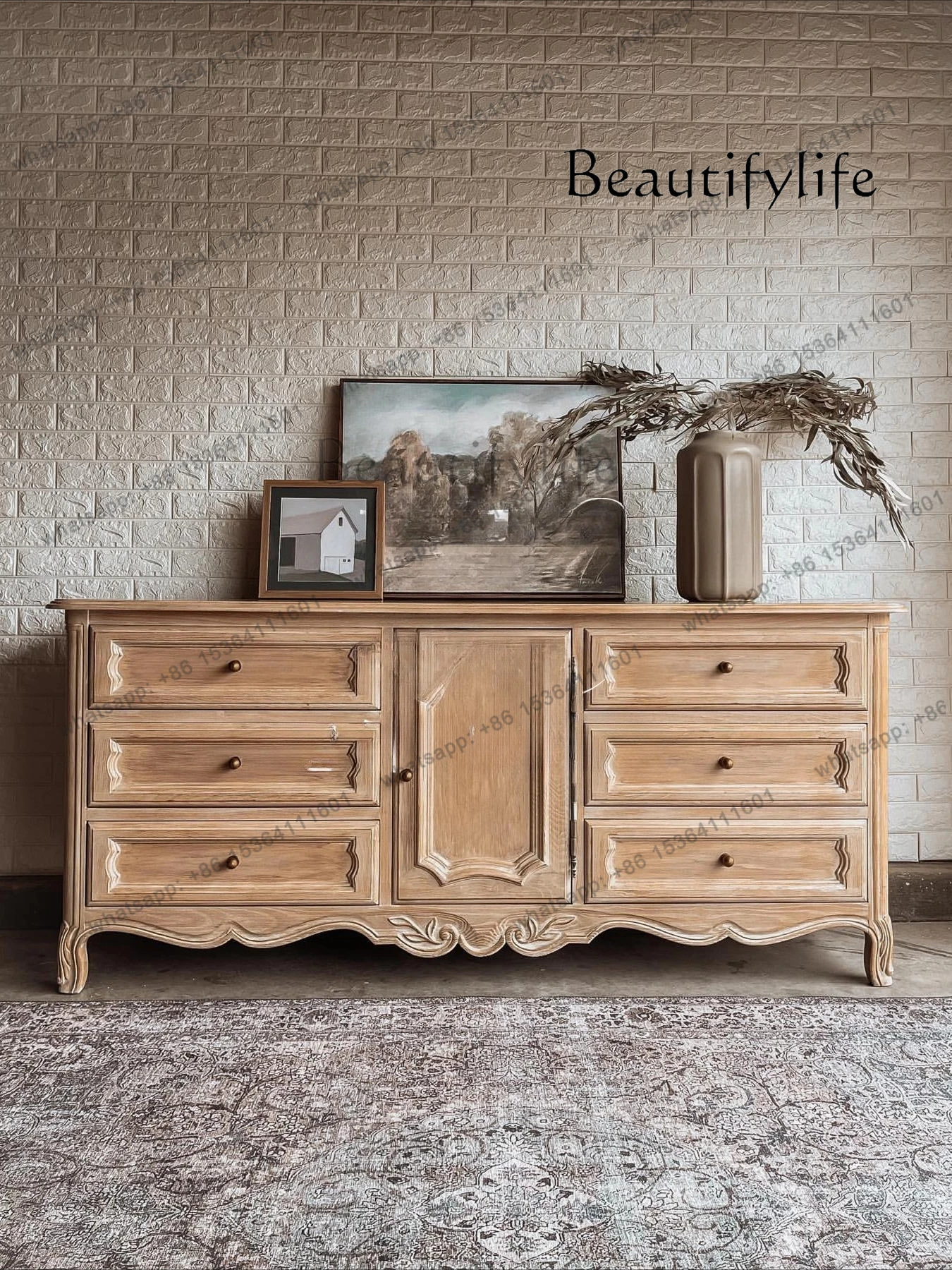 

American retro solid wood dining side cabinet French living room decoration storage chest furniture customization