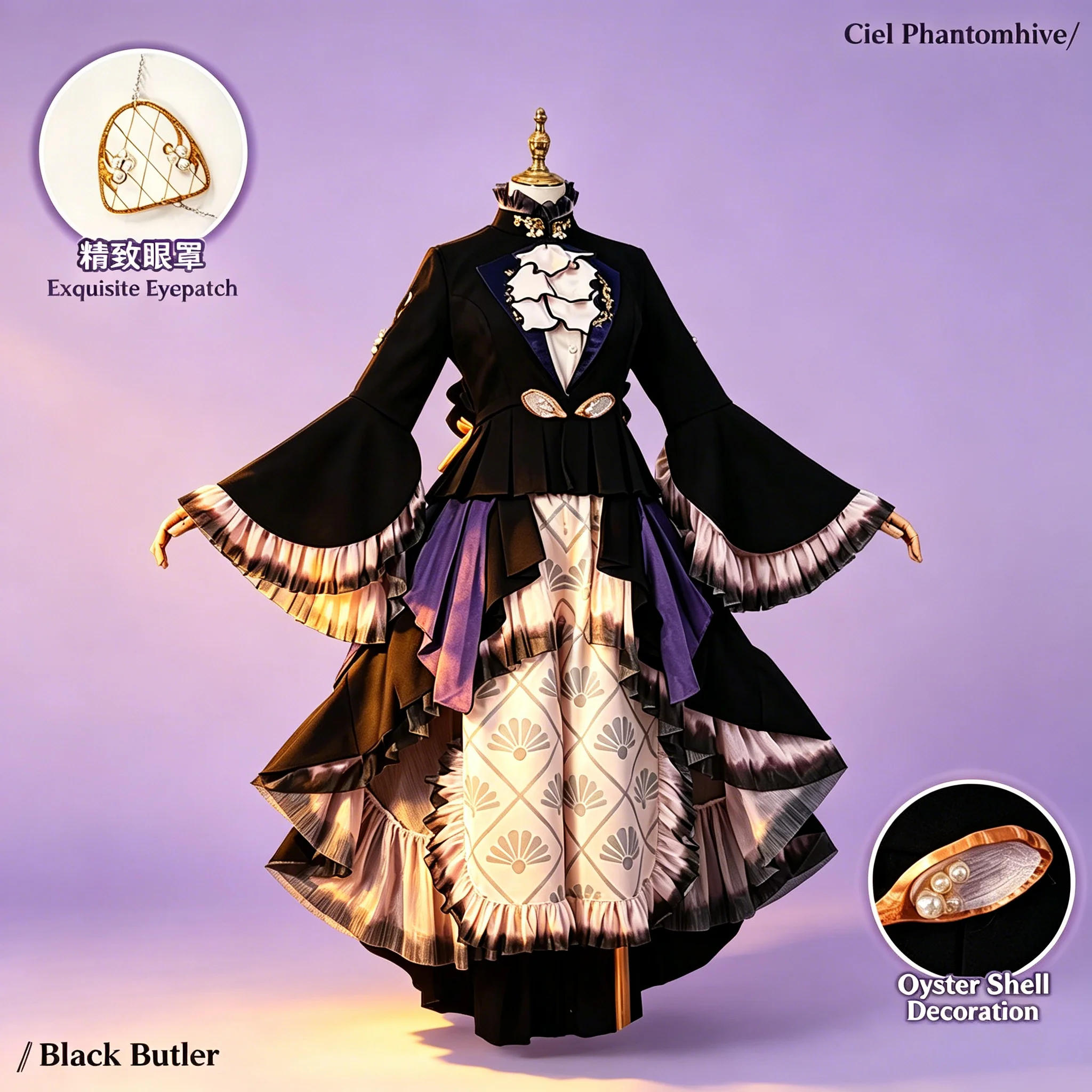 Costume de cosplay réplique du banquet d'huîtres du jeune maître Ciel (Anime Manga), tenue formelle complète pour spectacle sur scène et exposition d'anime
