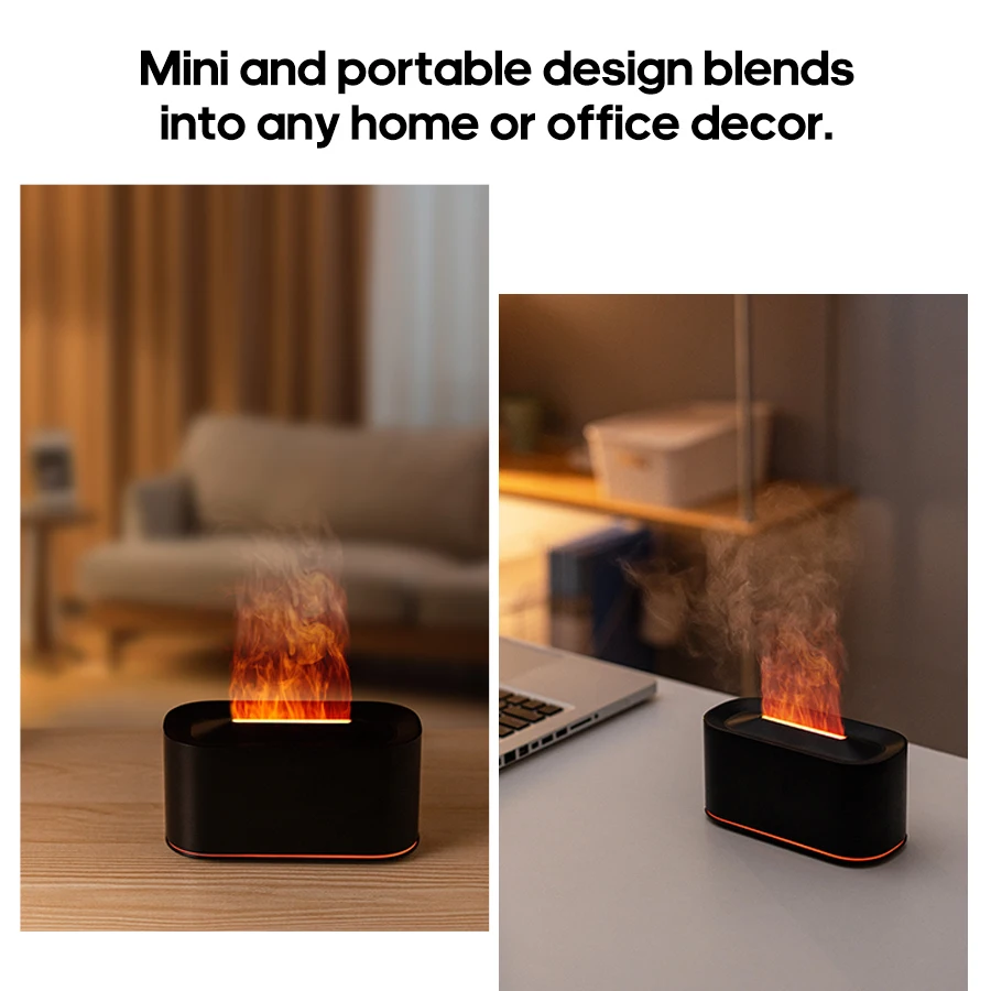 ناشر رائحة صغير الروائح الزيوت الأساسية أضواء لهب واقعية ملونة RGB الهواء المرطب سطح المكتب USB البخاخ