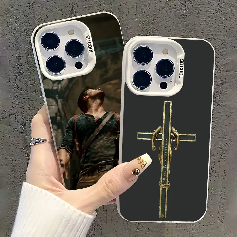 Custodia per telefono Sic Parvis Magna Uncharted per iPhone 17,16,15,14,13,12,11,Pro,XS,Max,Plus,Mini,SE Cover antiurto opaca bianca caramella