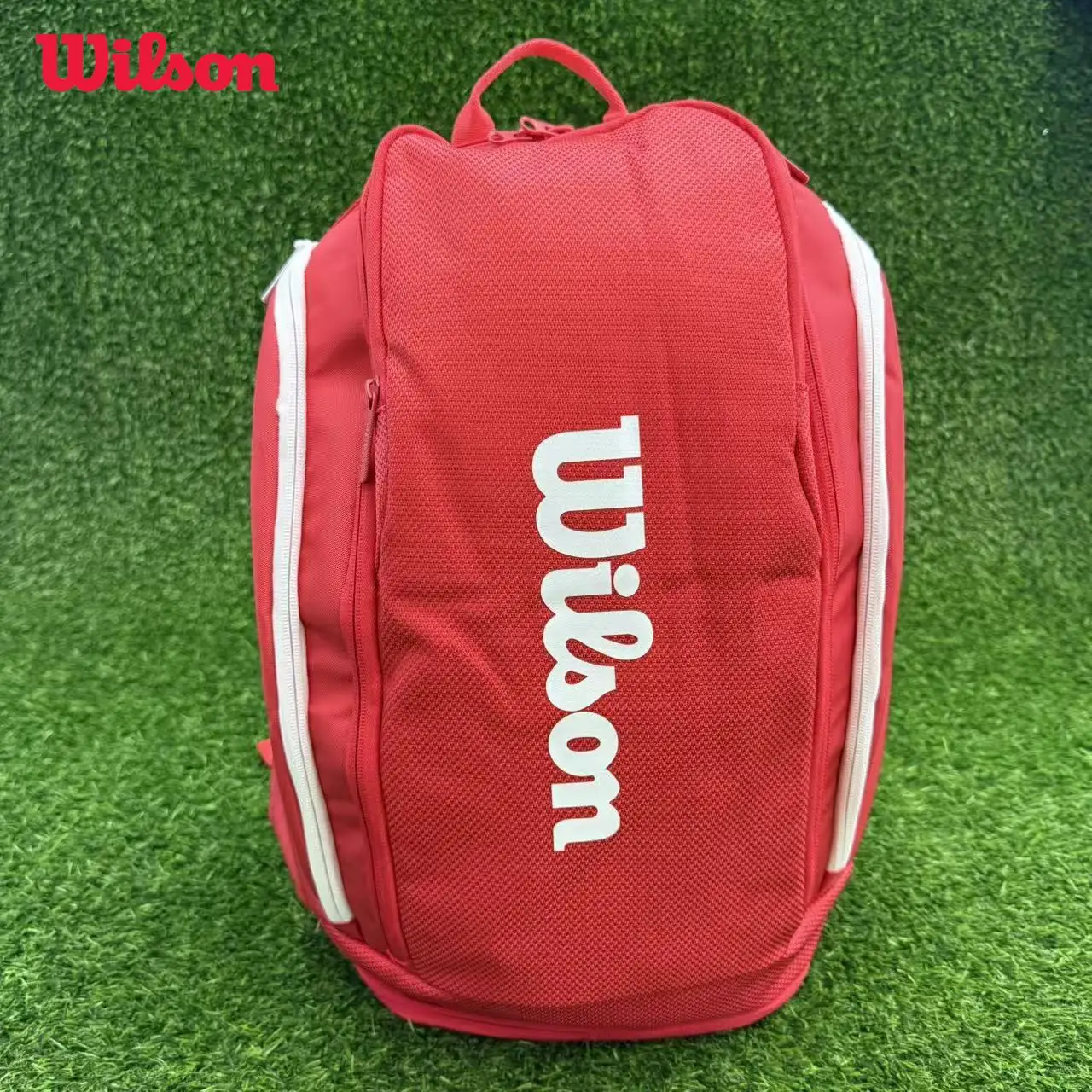 Wilson New 2025 Super Tour Red Backpack Large Capacity Sports Tennis Racquet Bag with Separate Shoe Compartment WR8036901001