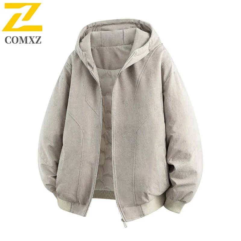 

COMXZ Men Winter Down Jacket Comfort Outdoor Ski Thick Warm Parka Leisure Hooded Journey Lightweight Cold Proof Padded Jackets