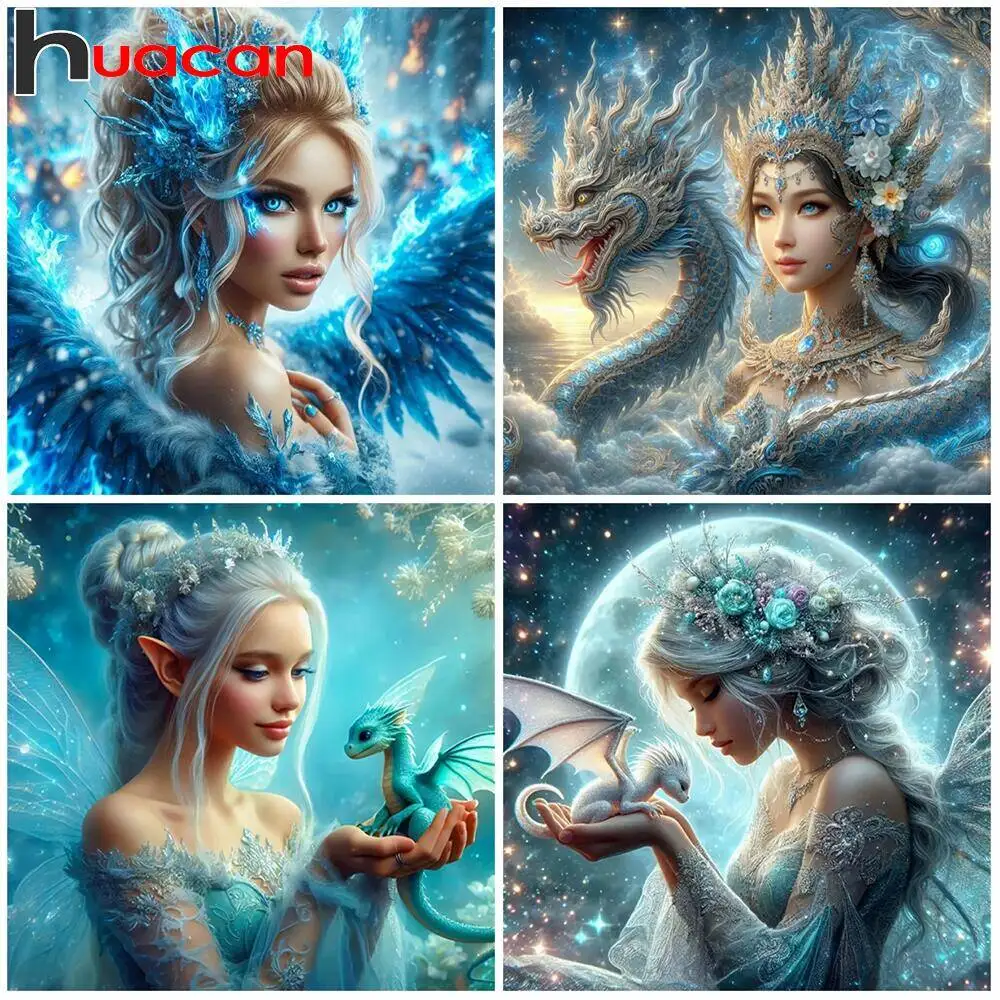 Huacan Diamant Malerei Neuheiten Frauen Porträt Drachen Tier Volle Runde Diamant Mosaik Bild Für Wohnzimmer Dekoration