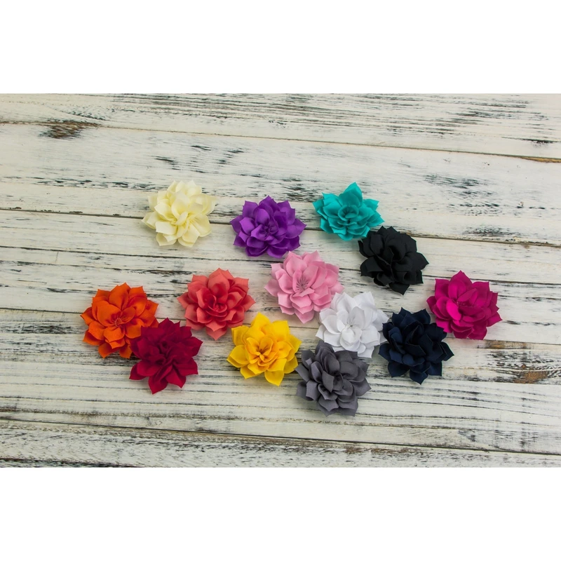 Prendedores de cabelo com 10 tamanhos de 3.6 polegadas e 13 cores, flores de lótus com dupla camada, acessórios para crianças, flores de inverno para faixa de cabelo