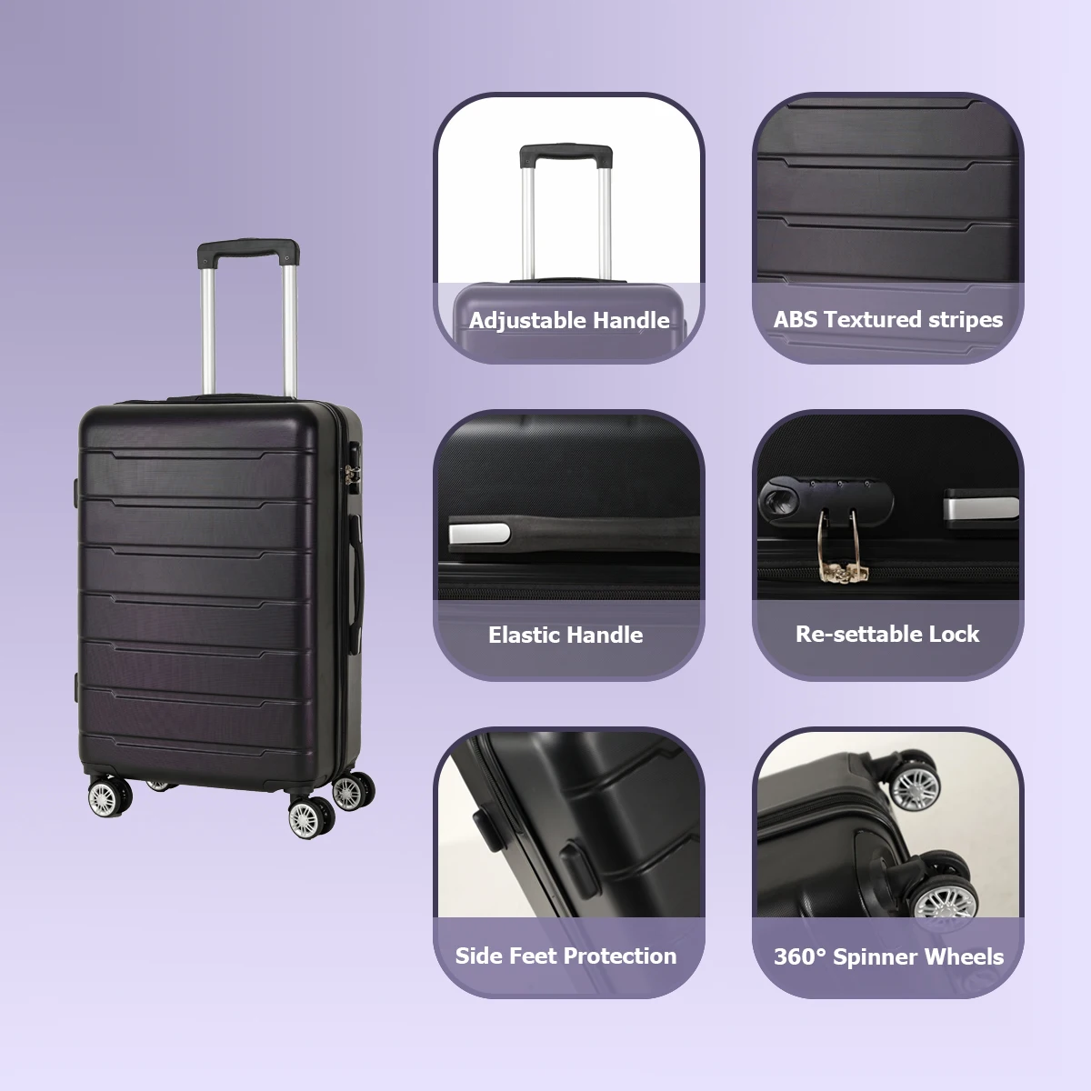 Set koper 3 buah, koper carry-on berwajah keras dengan kunci kombinasi, roda Spinner untuk bisnis dan perjalanan