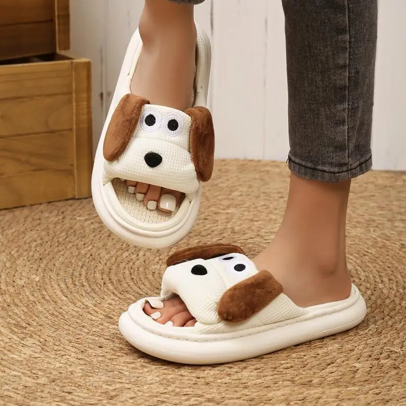 Casual Platform Slippers Women House Flats Cute Cartoon Dog Designer Shoes Girls Lovely Fashion Popular Footwear Home Large Size