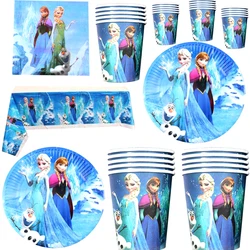 61 sztuk/partia Disney Frozen Elsa Anna Theme Birthday Party talerze kubki obrus serwetki Baby Shower dekoracje zastawa stołowa zestaw