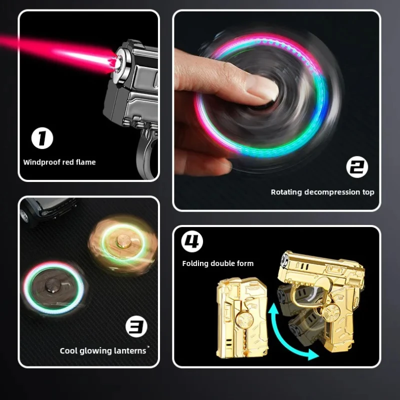 Creative Deformation Gyroscope Butane Gas Lighter Plastic Folding Decompression Red Flame Windproof Straight Forward Lighter