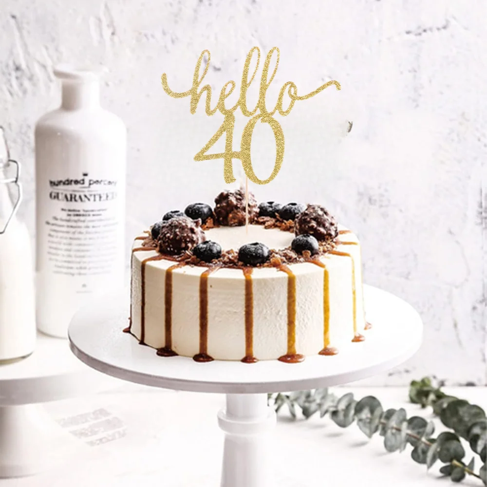 1 x goldener Hello 40-Kuchenaufsatz – elegante Geburtstagsdekoration für Kuchen und Cupcakes – schimmernde Party-Dekoration für den 40. Feier – Detail 6