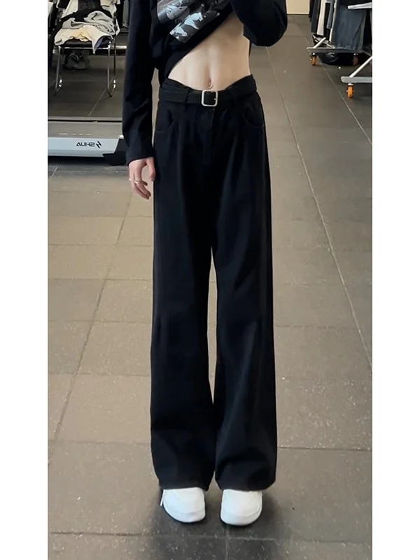 

American Washed Black Jeans Men's Trendy Vibe Fashion Versatile Wide Leg Pants Loose Drapey Straight Long Trousers