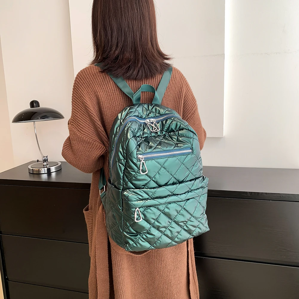 Casual Female Backpacks Space Cotton Winter Shoulder Bag Quilted Padded Rhomboid Pattern Rucksack Ladies Large Capacity Knapsack