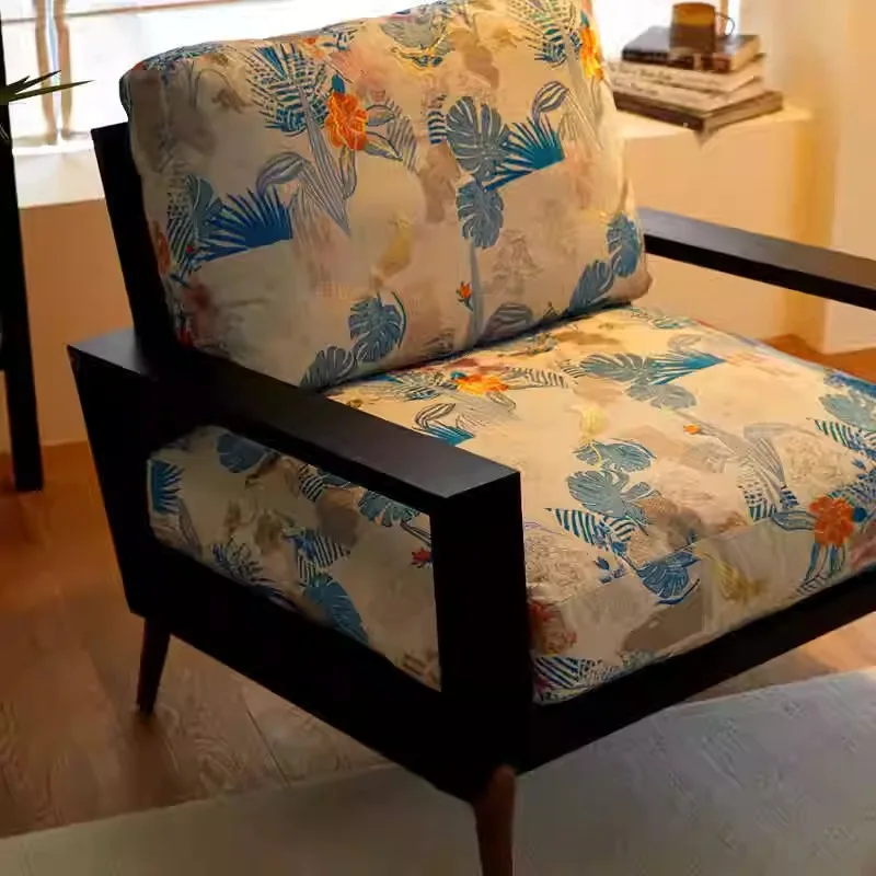 mk-Ancient Style Embroidery Spring Sofa Chair Designer Home Living Room Single Chair Vintage Embroidery Lazy Leisure Chair#