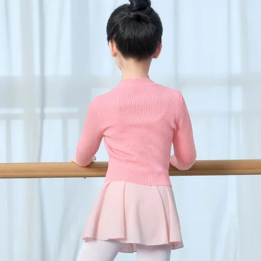 طفل الفتيات الرقص سترة ربيع الخريف الباليه الكلاسيكية الرقص ثياب فستان التدريب التفاف معطف طويل الأكمام بلوفر مغزول