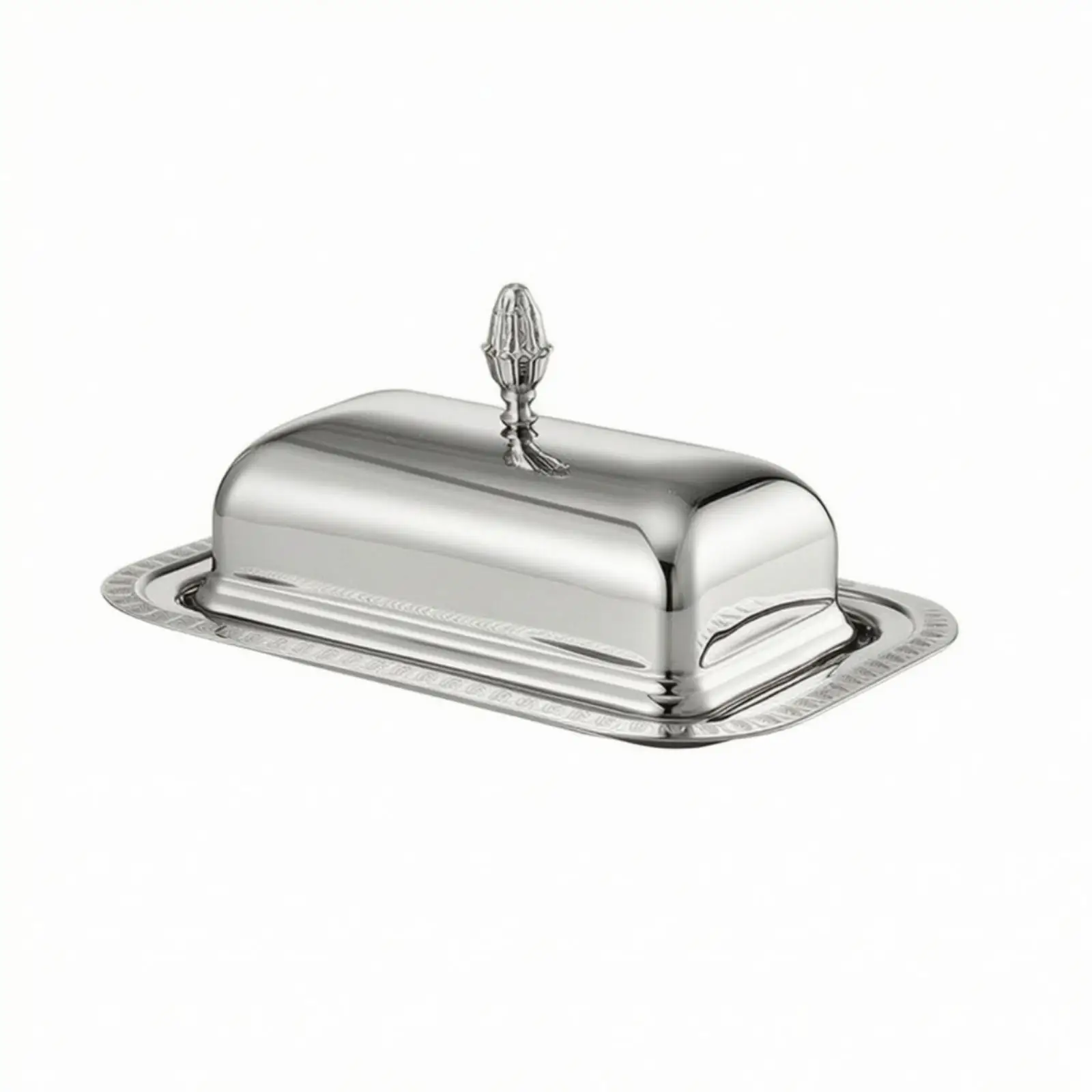 Silver Butter Container Stainless Steel Dish with Lid Decorative Knob Butter Keeper for Countertop Storage