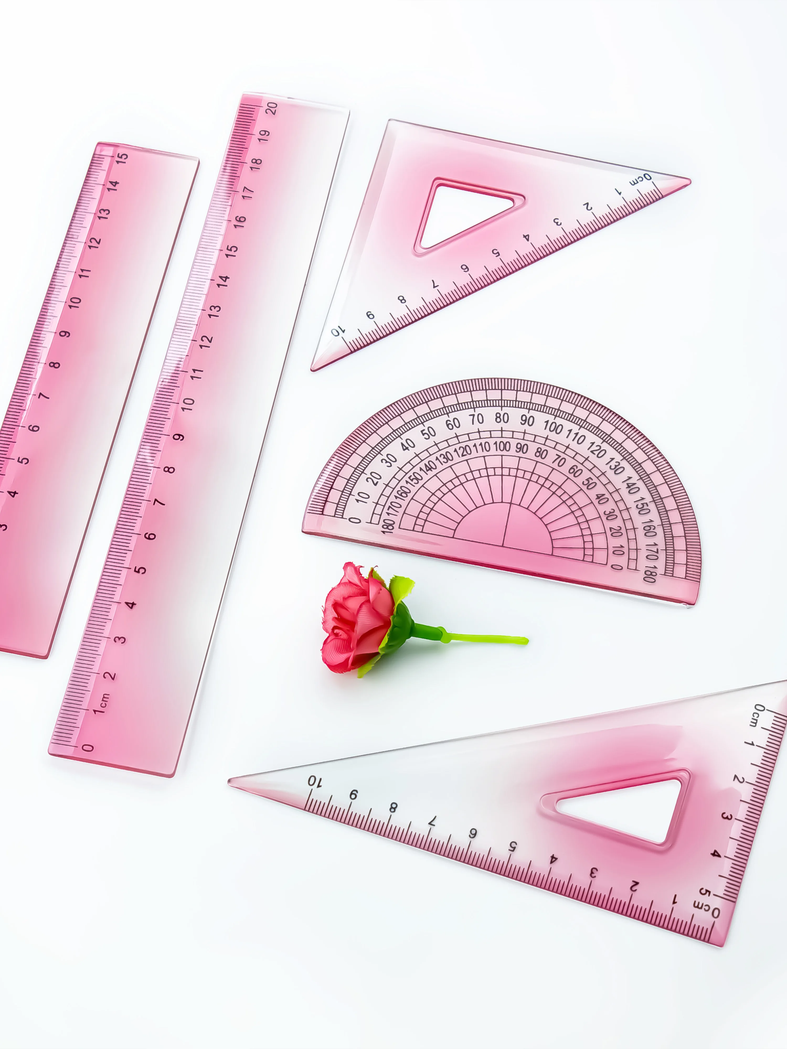 15/20cm Multi-Color Gradient Ruler Set - Durable, Precise Measuring Tools with Protractor, Triangle Set, and Semi-Circle