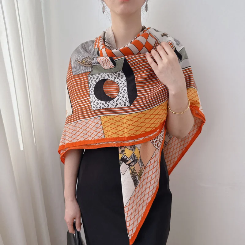 

Европейские и американские бестселлеры: женские квадратные платки 130x130 Animal Theater, ручной работы, многофункциональные шарфы-шали