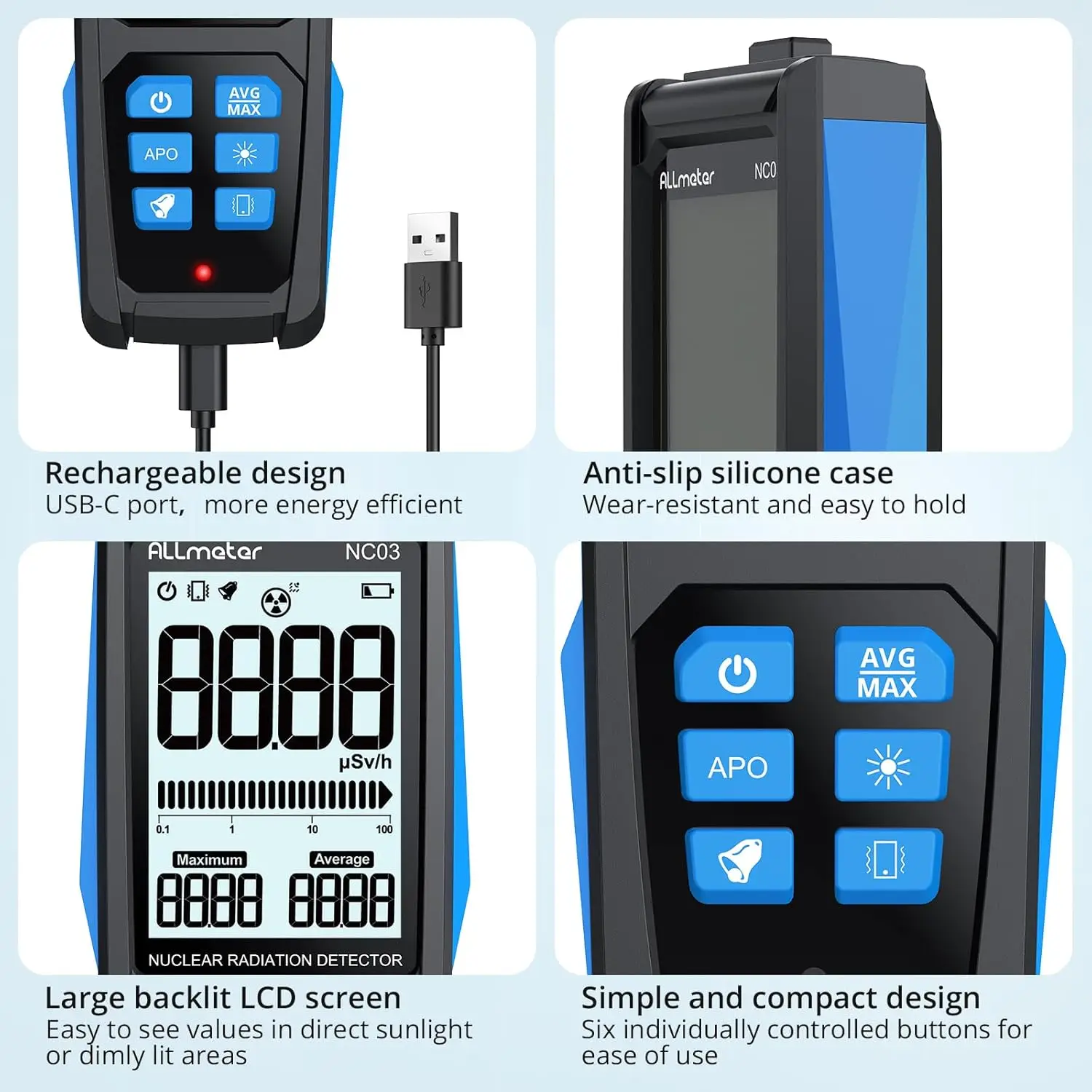 كاشف الإشعاع النووي لعداد Geiger - مقياس جرعات أنبوب GM من الدرجة الاحترافية مع بطارية قابلة لإعادة الشحن USB-C وتنبيه ثلاثي #5