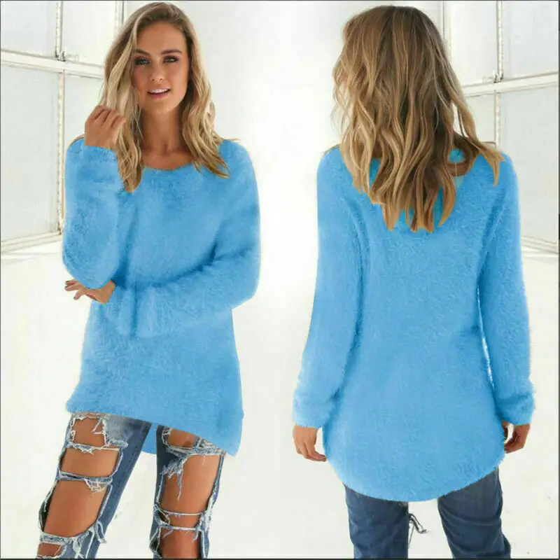 Fashion Womens Winter Warm Sweater Fluffy Plain Jumper Ladies Casual Long Pullover Tops Autumn Oversize Korean Sweater 2022 New