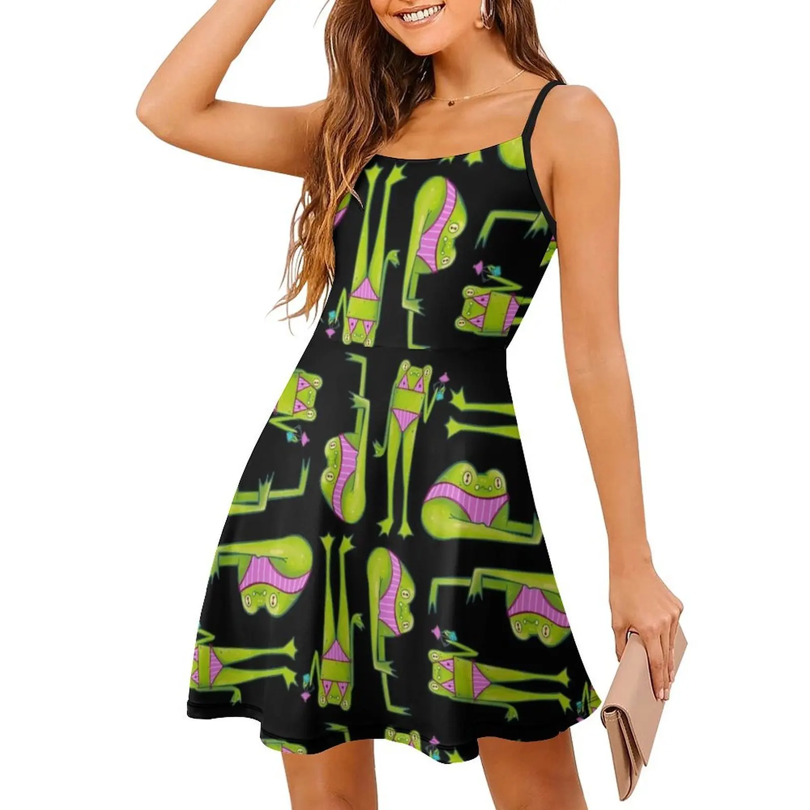 핫 프로그 썸머 - 여성 힙합 스트리트웨어 드레스 그래픽 프린트 파티 클럽웨어 프로그 아이즈 애니메이션 아트 크립틱 여성 의류