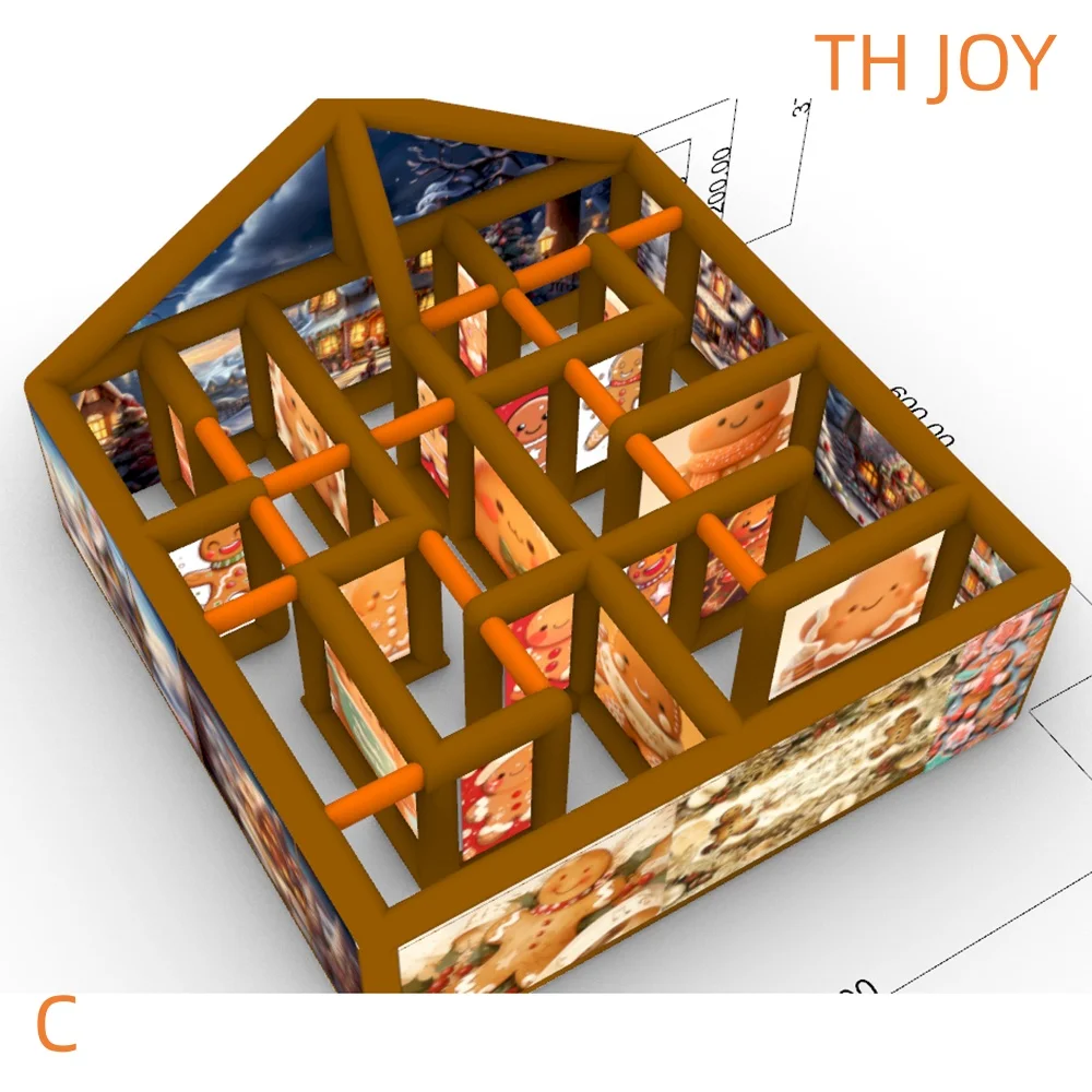 nave aerea veloce a porta, labirinto gonfiabile a tema natalizio da 6x6 m, festival di pan di zenzero, etichette laser gonfiabili, giochi di labirinto