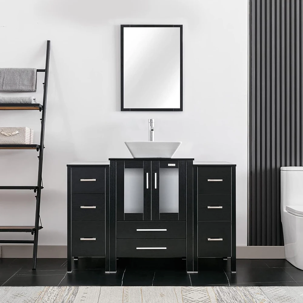*48 Inch Free Standing Bathroom Vanity Storage Cabinets with Sink and 2 Set Side Cabinets Combo