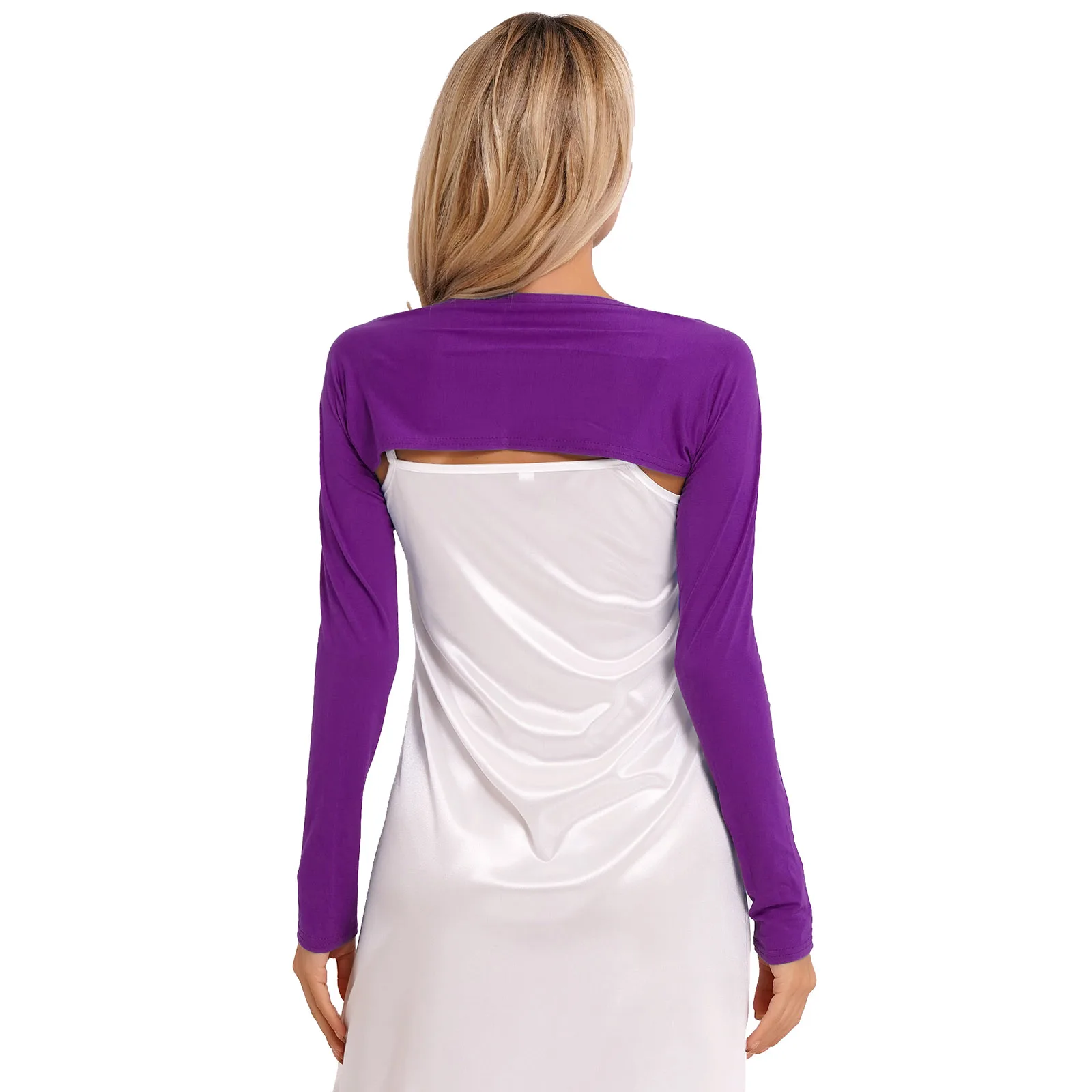 Womens Solid Color Cardigan Tops Long Sleeve Open Front Crop Top Casual Cardigan Sports Yoga Dance Bolero Shrug Tops