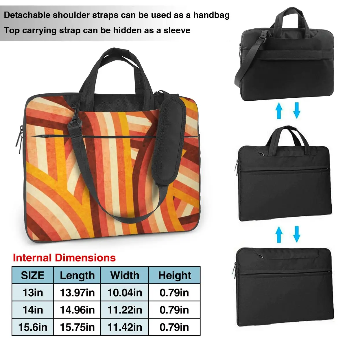 Orange 70's Style Rainbow Stripes Laptop Bag Protective Case Computer Bag 13 14 15.6 Crossbody Notebook Pouch For Macbook Pro