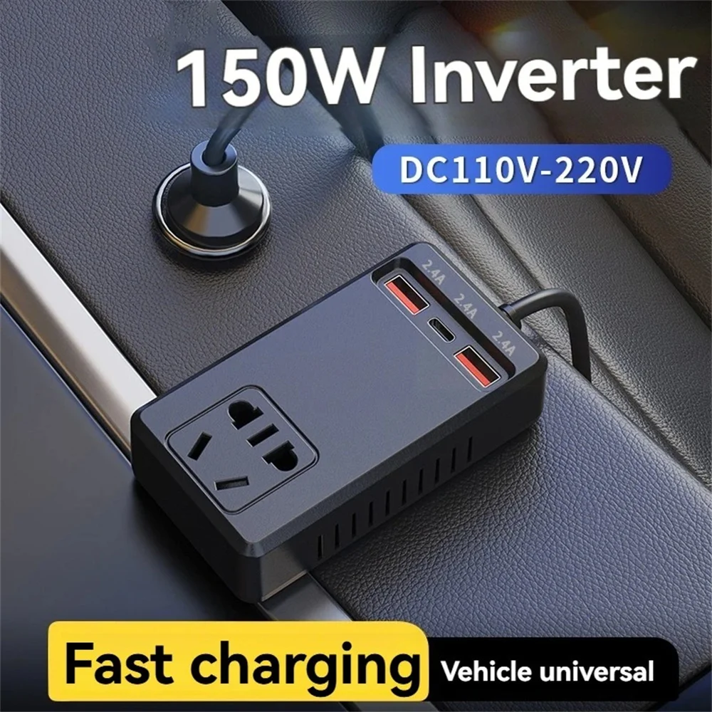 PD Universal 150W Car Power Inverter DC 12V 24V to 110V 220V USB PD Type C Charger Auto Truck Vehicle Adapter Fast Power Supply