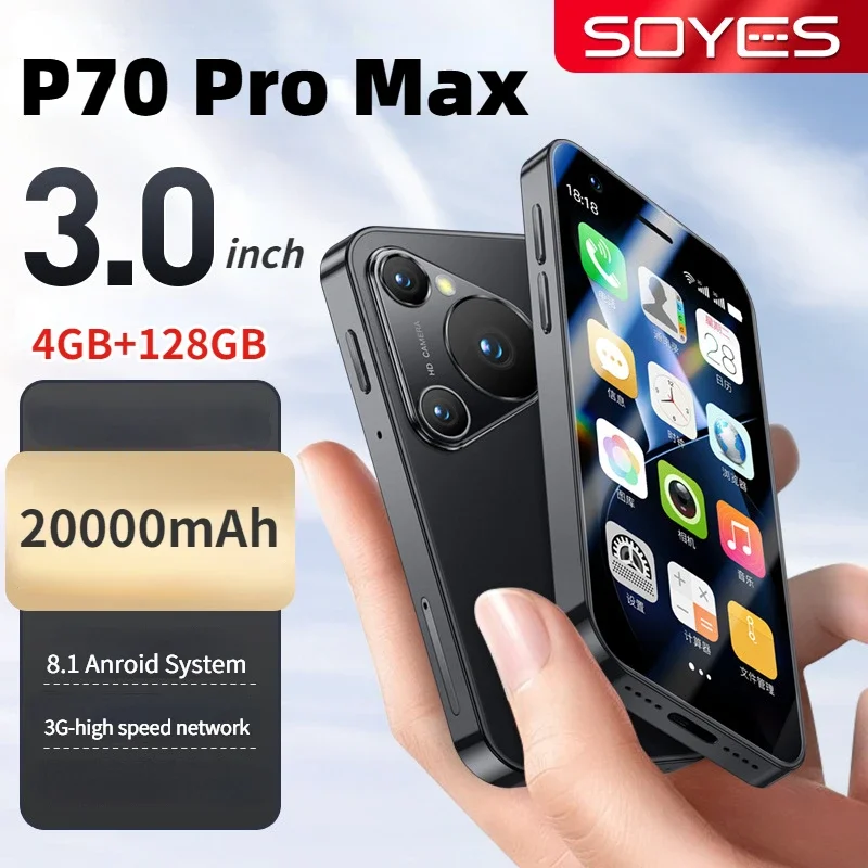 SOYES -P70 Pro Max Mini Smartphone 3.0 Inch 2000mAh Facial Recognition Dual SIM Standby 4GB RAM 128GB ROM 3G Network