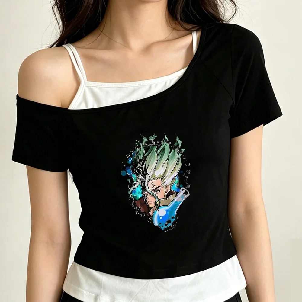 Dr Stone cropped top ladies scene  manga cutecore anime emo top tees grunge goth vintage cheap kawaii
