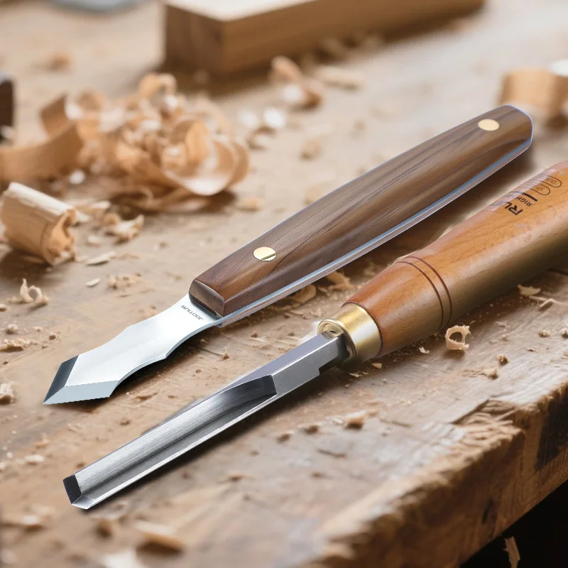 

Long Handled Carving Knife Set Woodworking Right Angle Chisel Set Wooden Handle Cork Edge Trimming Knife SK5 Wood Carving Knives