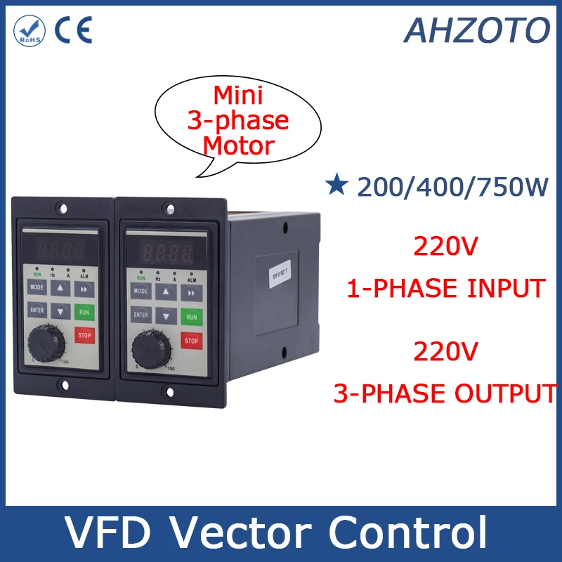 Однофазный преобразователь частоты vfd, 200 Вт, 750 Вт, 220 В, с усилителем трехфазного двигателя RS485 MCU, однофазный вход, инвертор кВт
