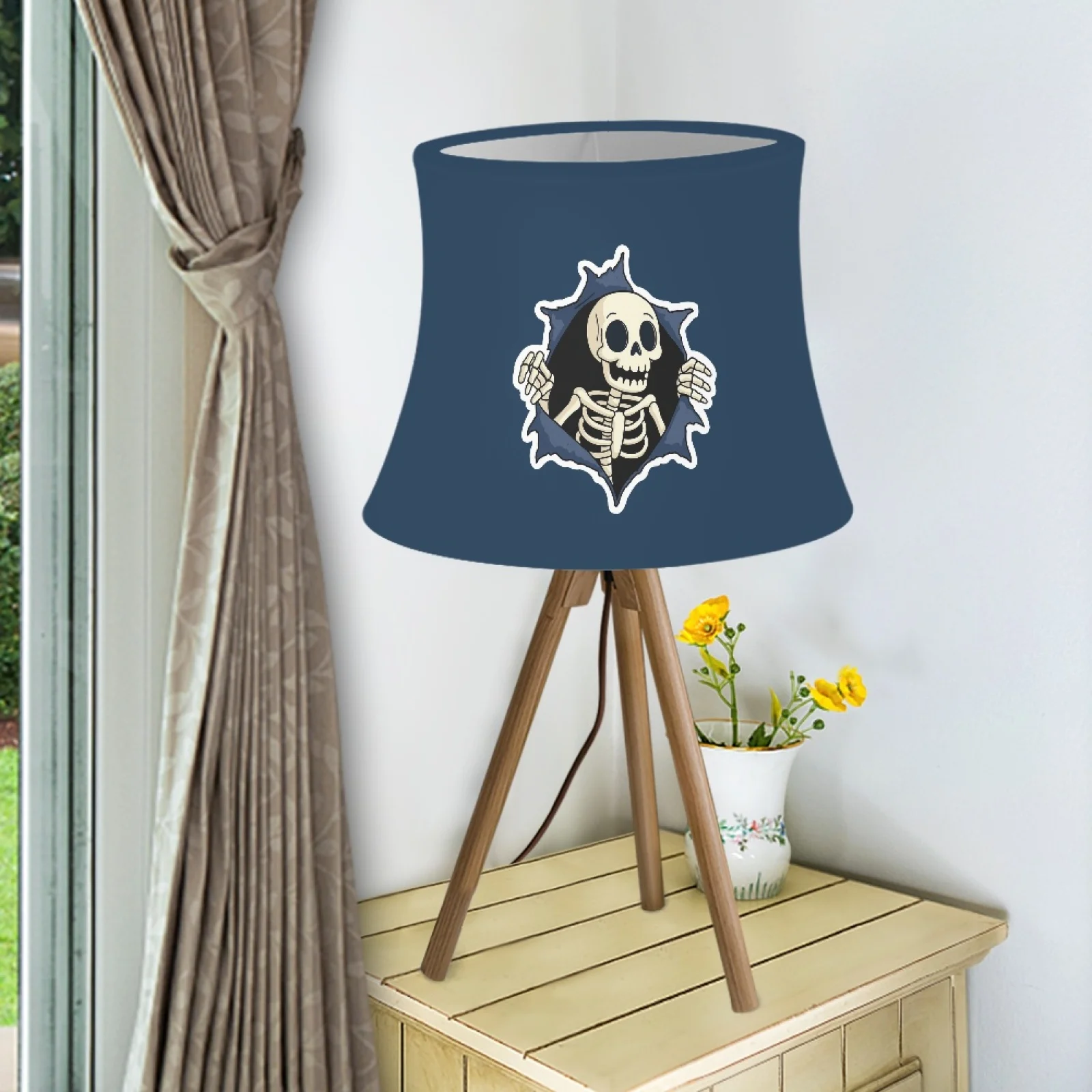 

Абажуры для гостиной, спальни, Хэллоуина, скелетный принт, барабан, абажур для настольной лампы, чехлы для абажуров, эластичная ткань