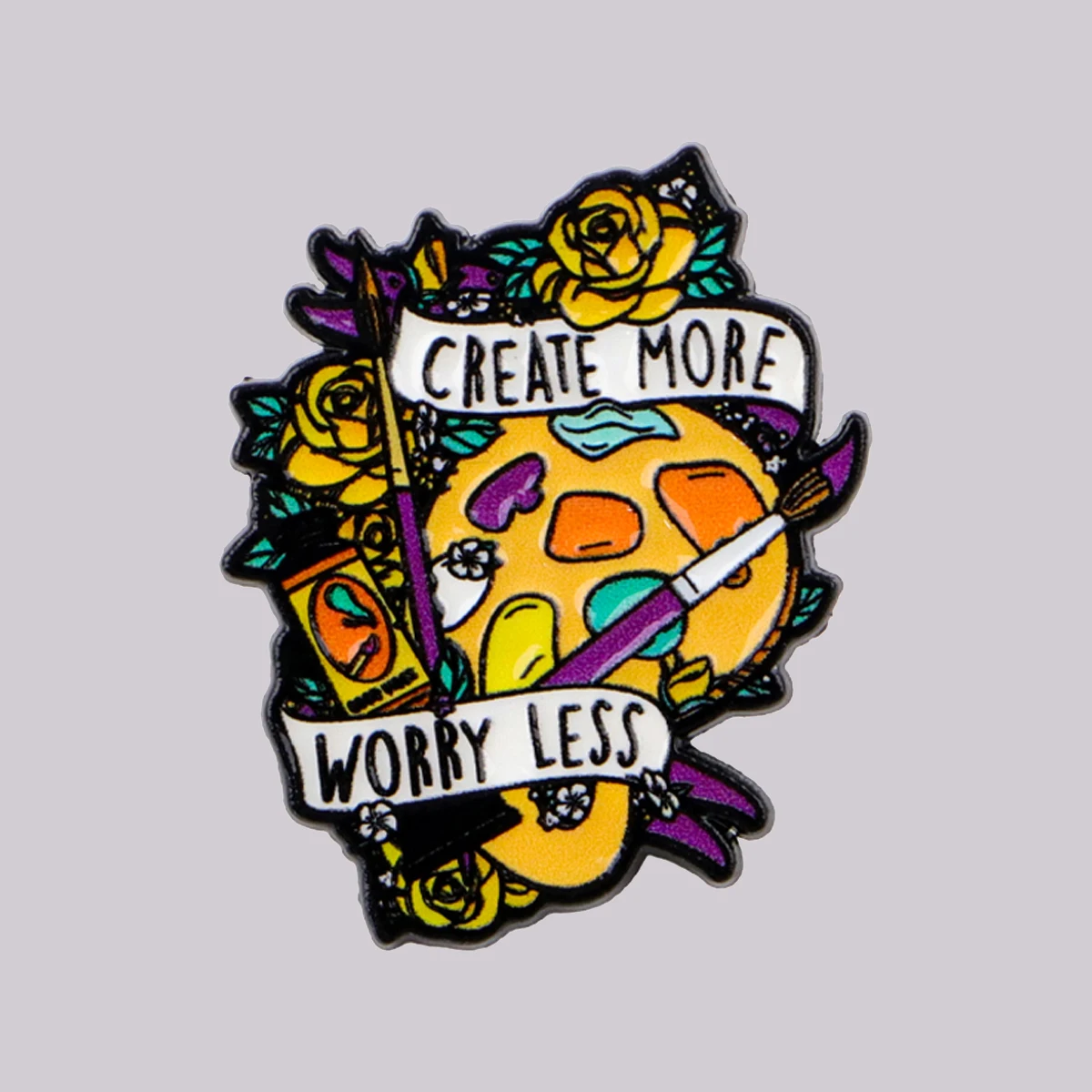 CREATE MORE WORRY LESS Enamel Pin Painter's Quotes Brooch Lapel Pins Badge on Backpack Clothing Accessories Art Jewelry Gift