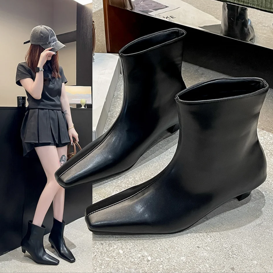 

Новые модные ботильоны с острым носком, женская обувь для свадебной вечеринки, зима-осень, короткие женские ботильоны с широким носком, Botines Mujer