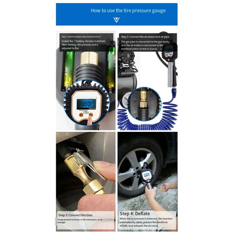 

Digital Display Tyre Pressure Gauge High Precision Monitoring Inflator Gun Car Valve Valve Universal Repair Tool BW-001