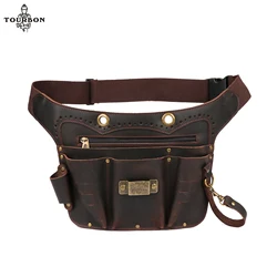 Tourbon Leather Tool Waist Bag Heavy Duty Tool Belt Pouch Quick Release Buckle Adjustable for Electrician Carpenter Brown