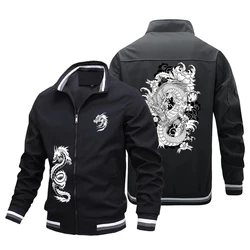 Dragon Tattoo Printed Men's Bomber Jacket New Spring and Autumn Fashion Large Size Dragon Pattern Windproof Cycling Jacket