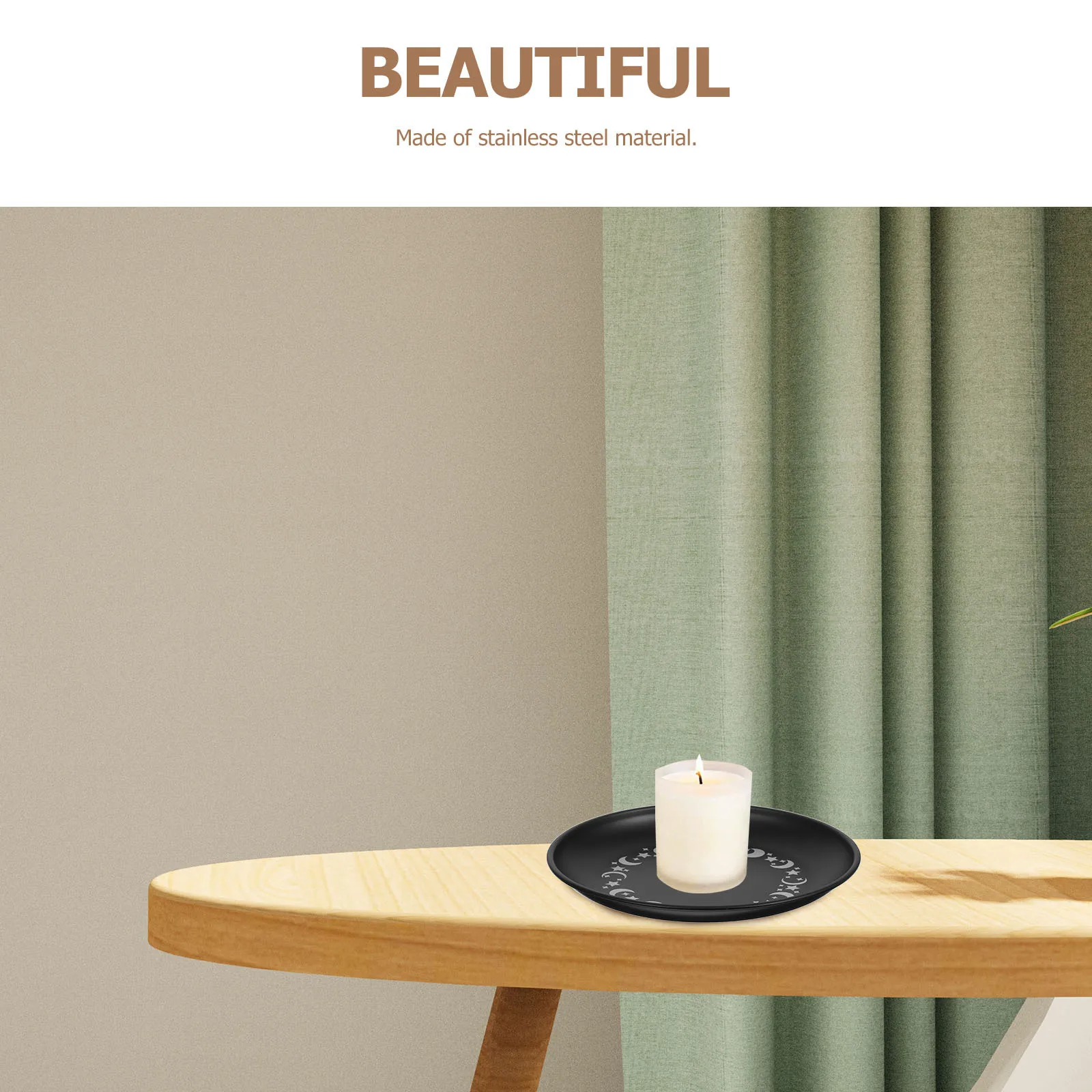 

Metal Altar Candleholder Tray Stainless Steel Decorative Round Tray for Ritual Display Home Holder
