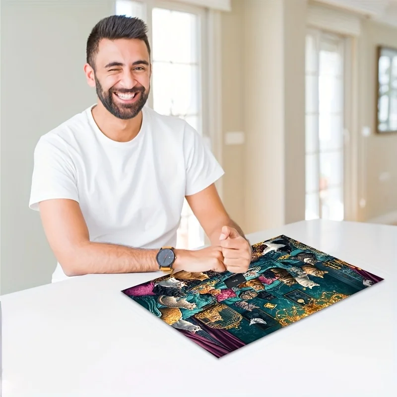 Puzzle per adulti da 1000 pezzi: mini puzzle rettangolare infernale difficile (38X26 cm/14,96X10,24 pollici), con gatti e dorati di lusso