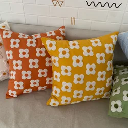 45X45cm Daisy Embroidery Throw Pillow Covers Square Rural Plant Sofa Pillow Cases Stamping Waist Cushion Cover Home Bed Decor